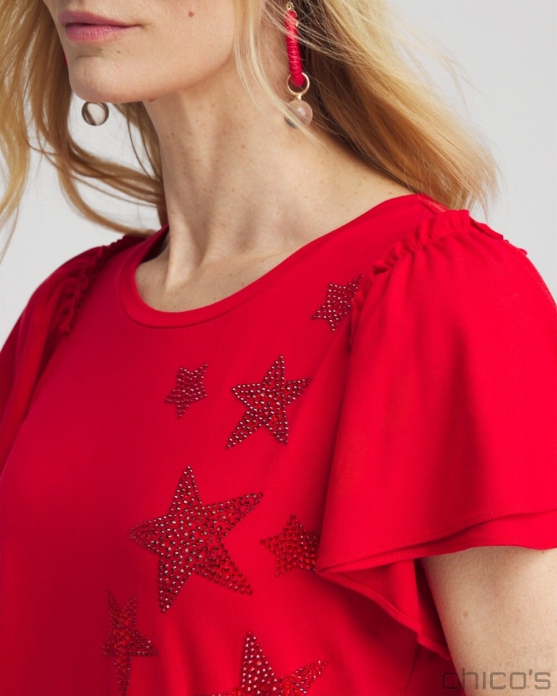 Chico's Embellished Star Tee Tees & Tanks MADEIRA RED | 051-ANCDYP