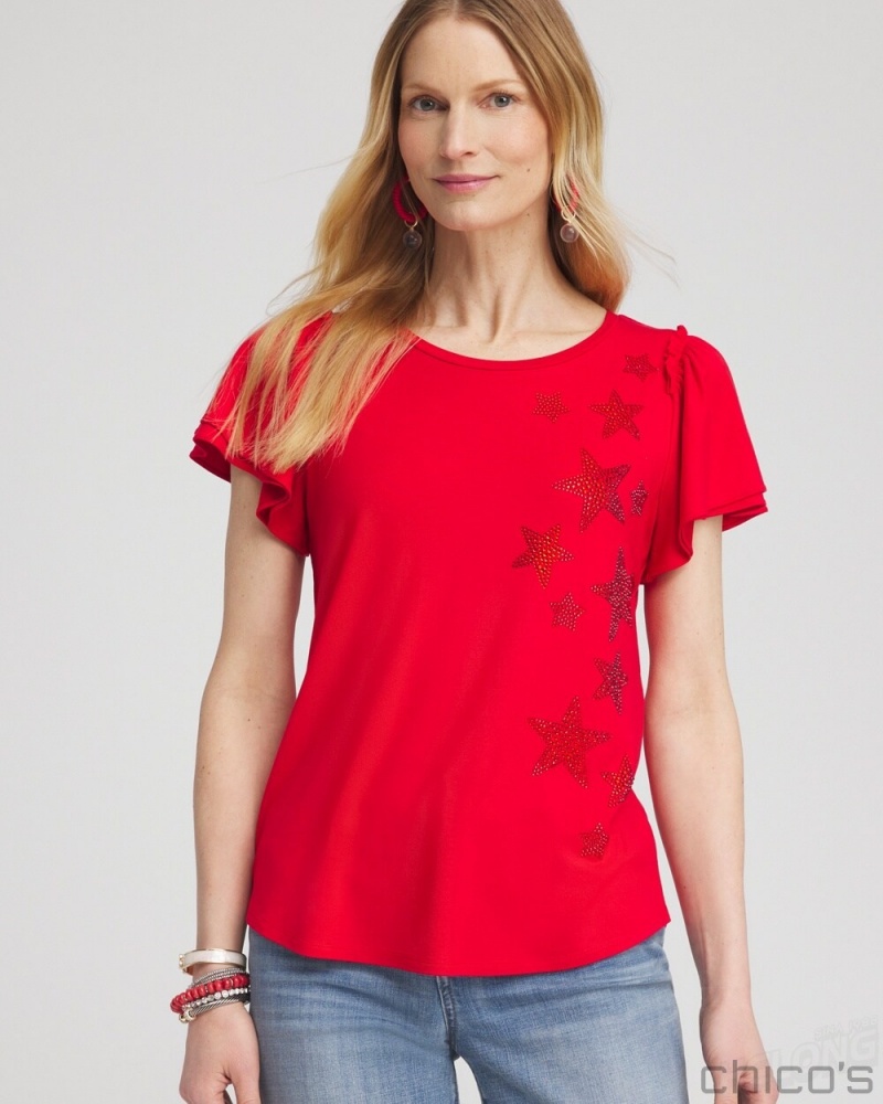 Chico\'s Embellished Star Tee Tees & Tanks MADEIRA RED | 051-ANCDYP