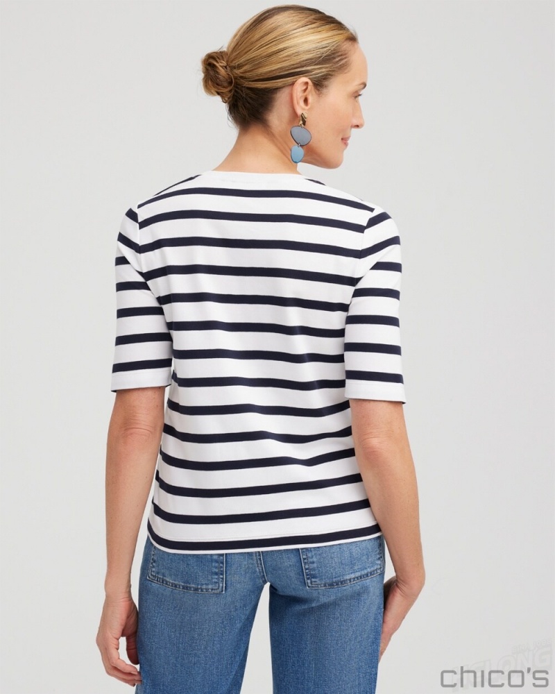 Chico's Embellished Stripe Tee Tees & Tanks Twisted Ivy | 759-NPKFJV