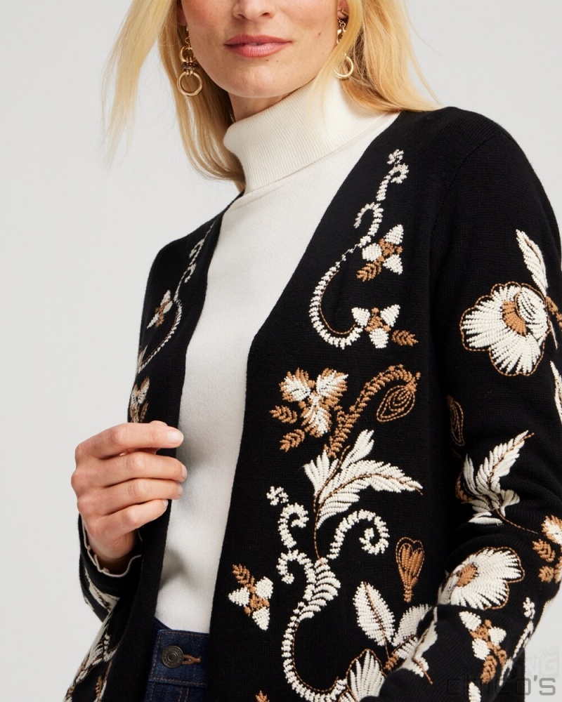 Chico's Embroidered Cardigan Tops Black | 623-RWDLIM