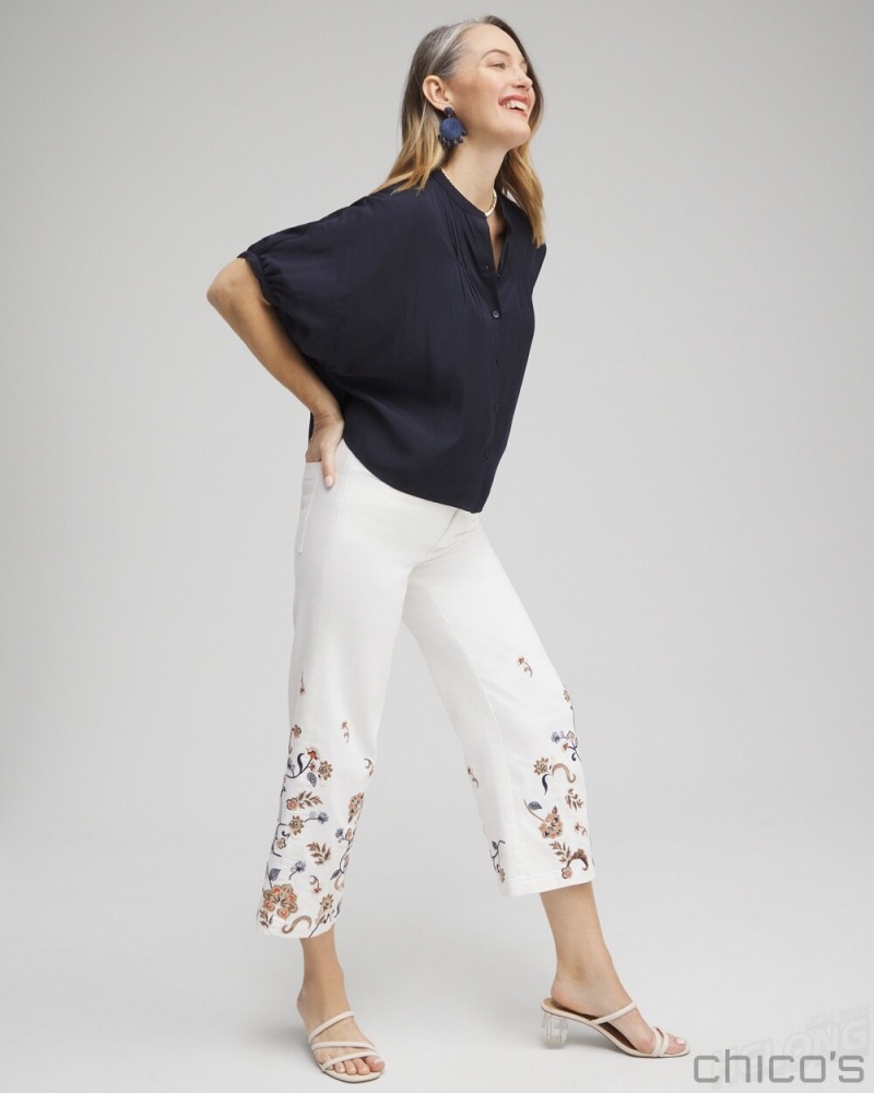 Chico's Embroidered Cropped Trouser Jeans Jeans & Denim Alabaster | 513-SYJWRA