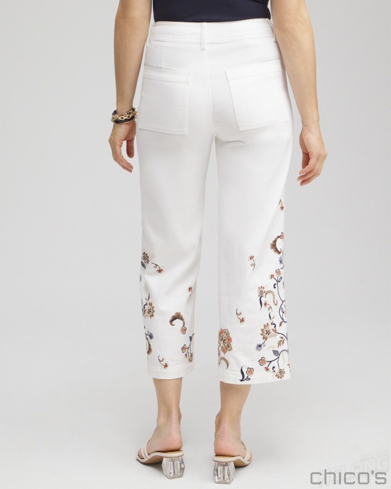 Chico's Embroidered Cropped Trouser Jeans Jeans & Denim Alabaster | 513-SYJWRA