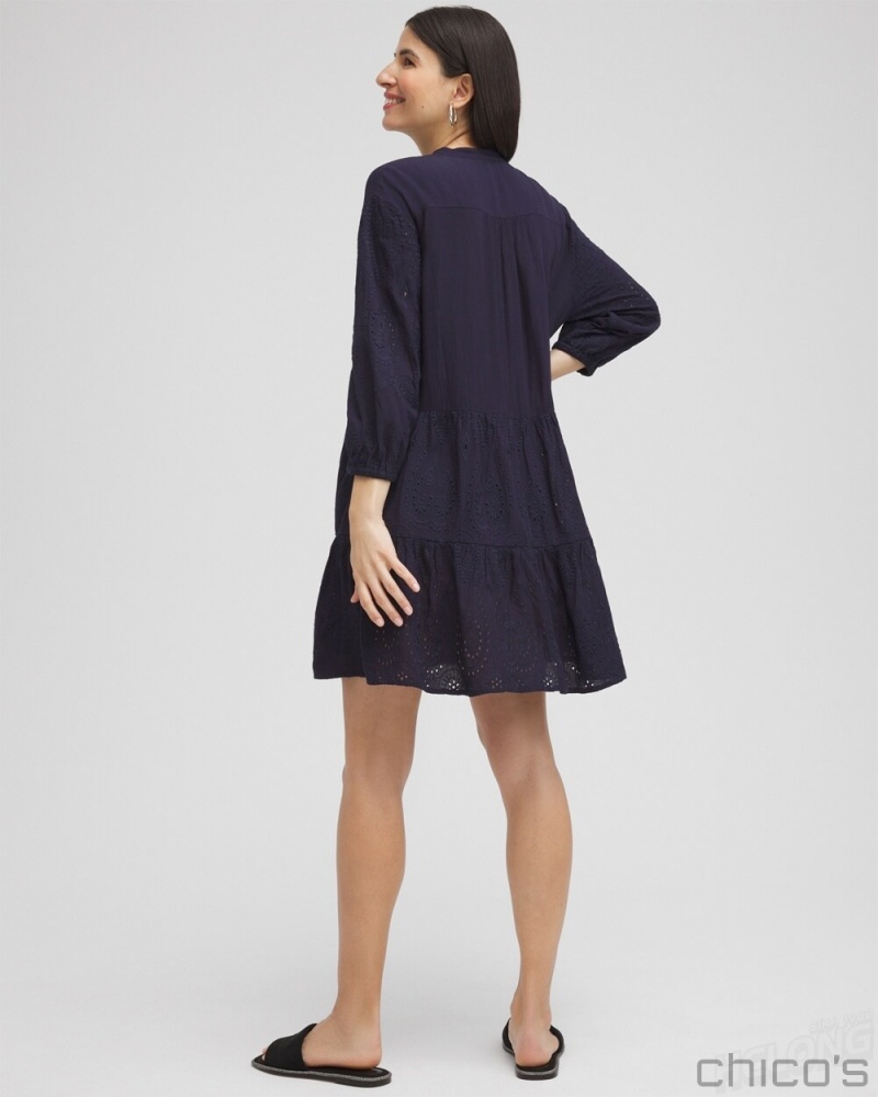 Chico's Embroidered Eyelet Coverup Swim Classic Navy | 650-NPASOX