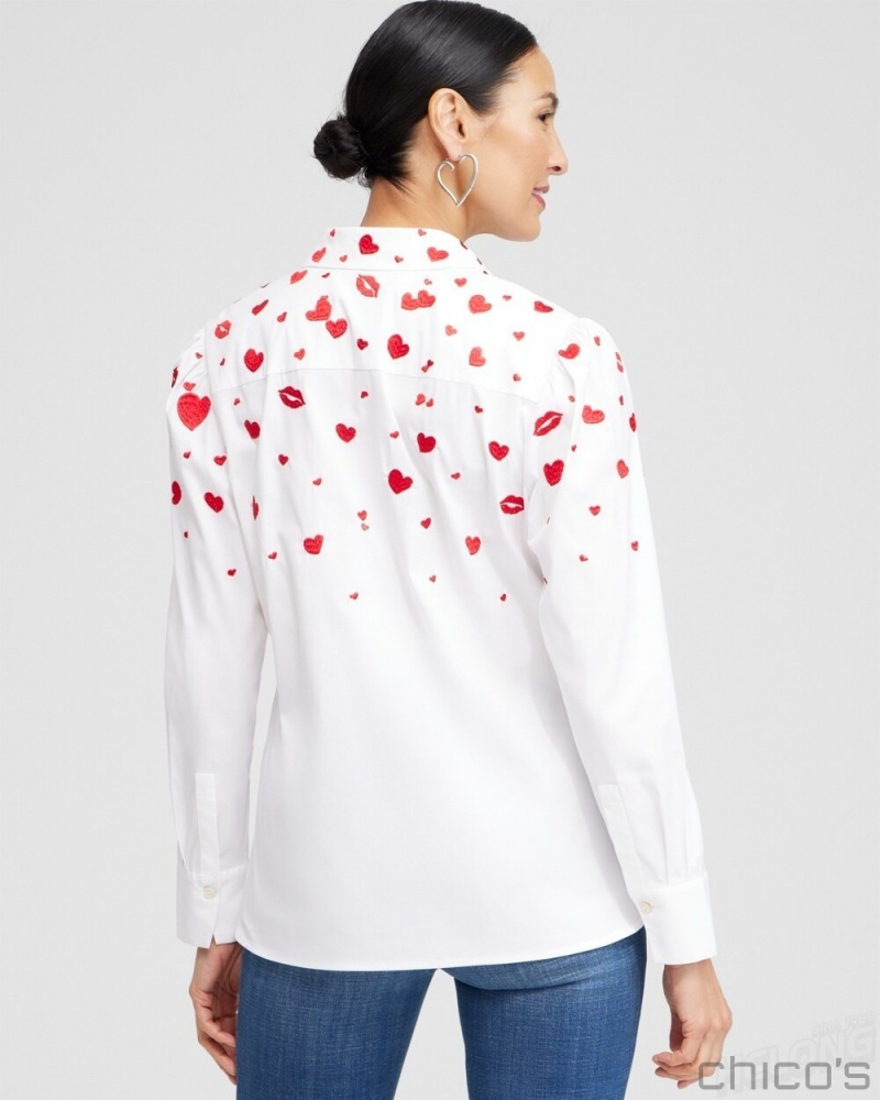 Chico's Embroidered Hearts Shirt Blouses & Shirts Alabaster | 083-SUDBKY