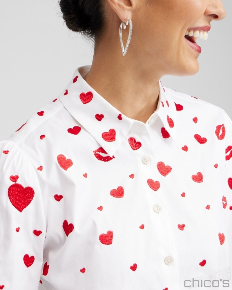 Chico's Embroidered Hearts Shirt Blouses & Shirts Alabaster | 083-SUDBKY