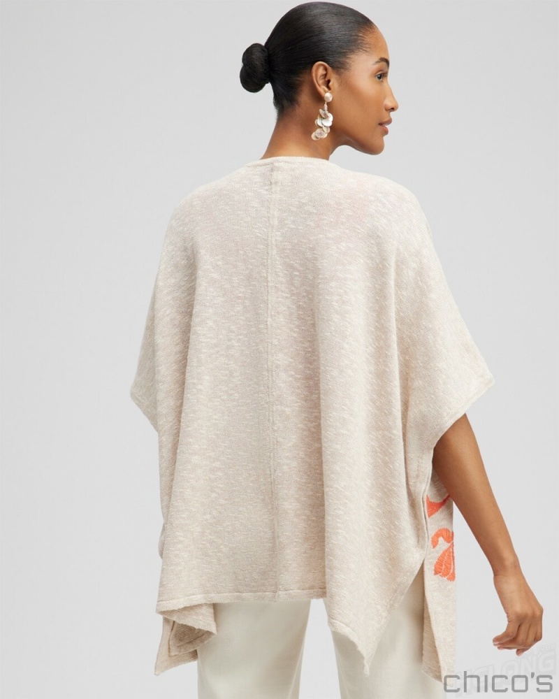 Chico's Embroidered Knit Ruana Ponchos & Ruanas Neutral | 186-JFZEKP