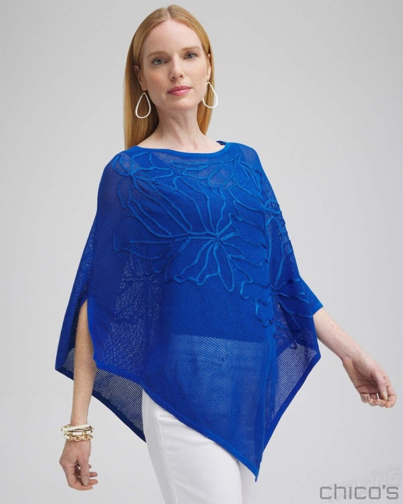 Chico's Embroidered Knit Triangle Poncho Ponchos & Ruanas Teakwood | 539-NOWSBQ