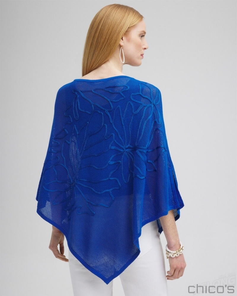 Chico's Embroidered Knit Triangle Poncho Ponchos & Ruanas Teakwood | 539-NOWSBQ