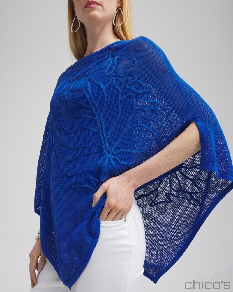 Chico's Embroidered Knit Triangle Poncho Ponchos & Ruanas Teakwood | 539-NOWSBQ