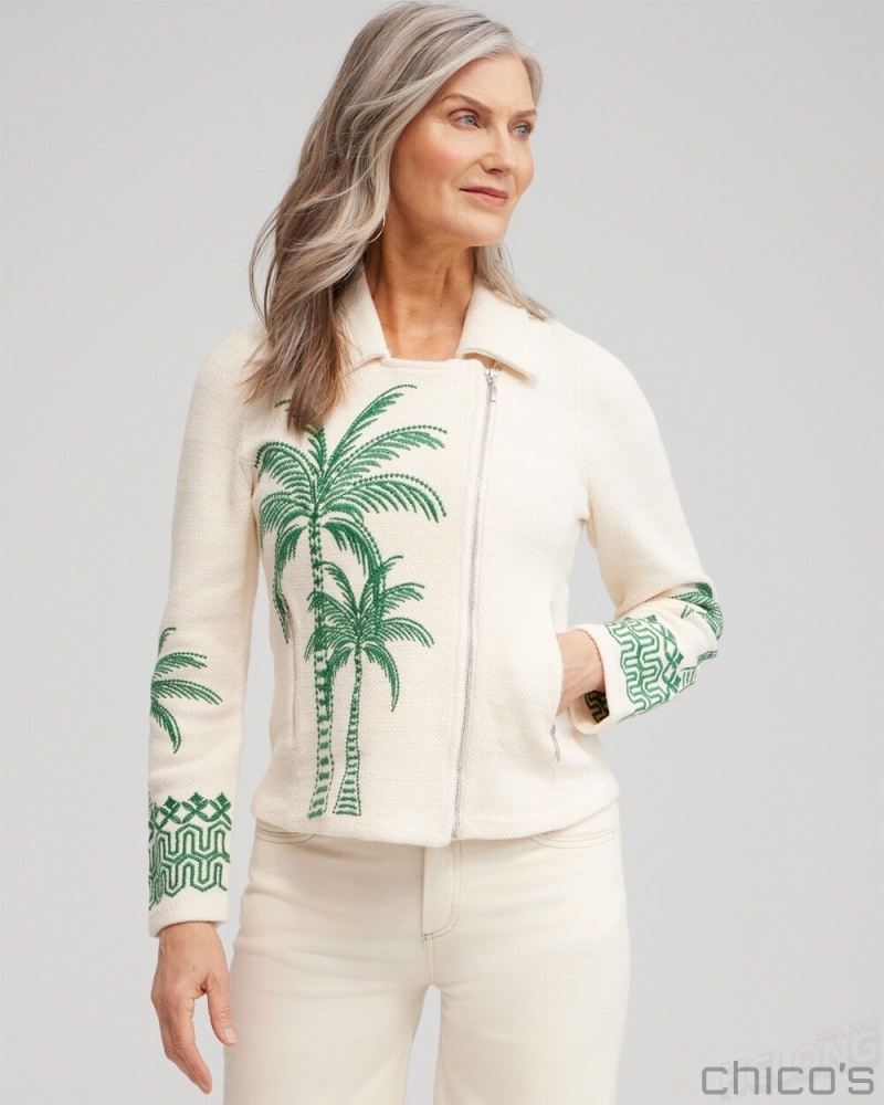 Chico's Embroidered Palms Moto Jacket Jackets & Coats Twisted Ivy | 602-TOYCDX