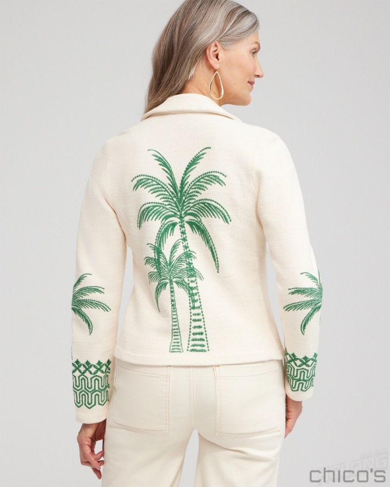 Chico's Embroidered Palms Moto Jacket Jackets & Coats Twisted Ivy | 602-TOYCDX