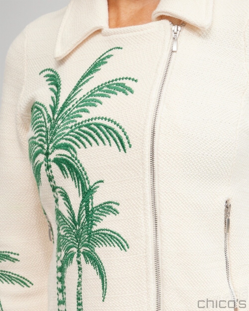 Chico's Embroidered Palms Moto Jacket Jackets & Coats Twisted Ivy | 602-TOYCDX