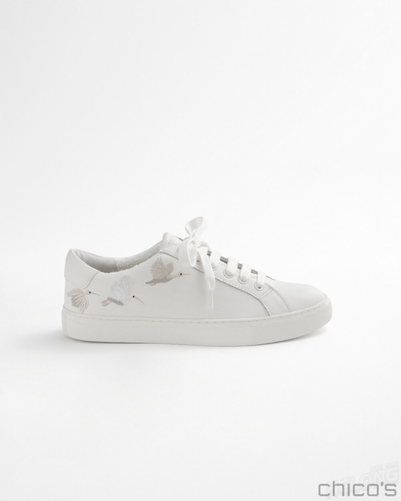 Chico's Embroidered Sneakers Shoes White | 347-HOVARY