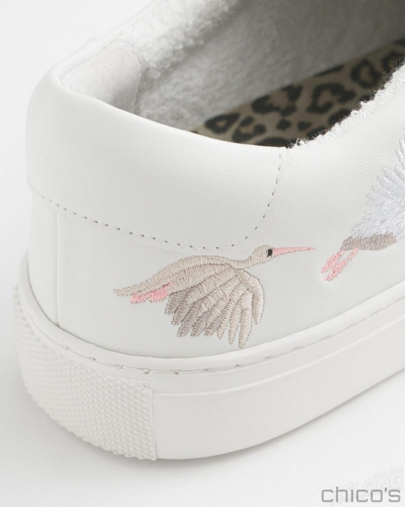 Chico's Embroidered Sneakers Shoes White | 347-HOVARY