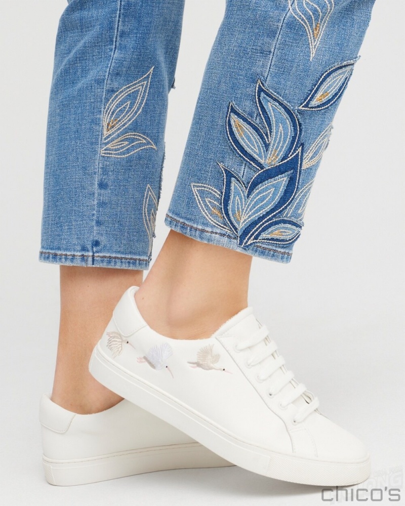 Chico's Embroidered Sneakers Shoes White | 347-HOVARY