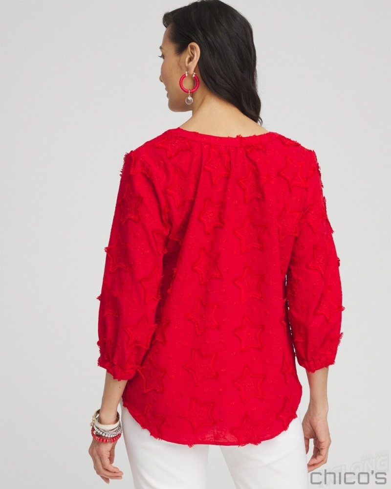 Chico's Embroidered Stars Peasant Top Blouses & Shirts Alabaster | 701-KHACUR