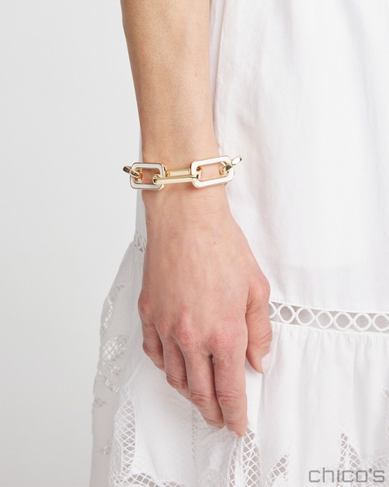 Chico's Enamel Chain Bracelet Bracelets White | 967-ZFCRMW