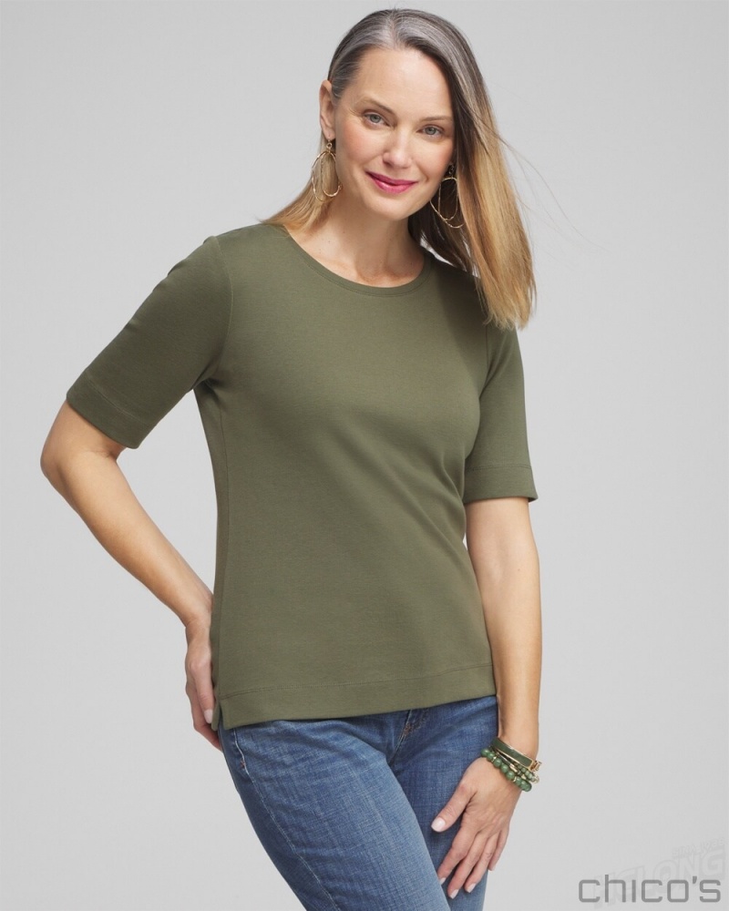 Chico\'s Everyday Elbow Sleeve Tee Tees & Tanks Olive | 318-FMVPHL