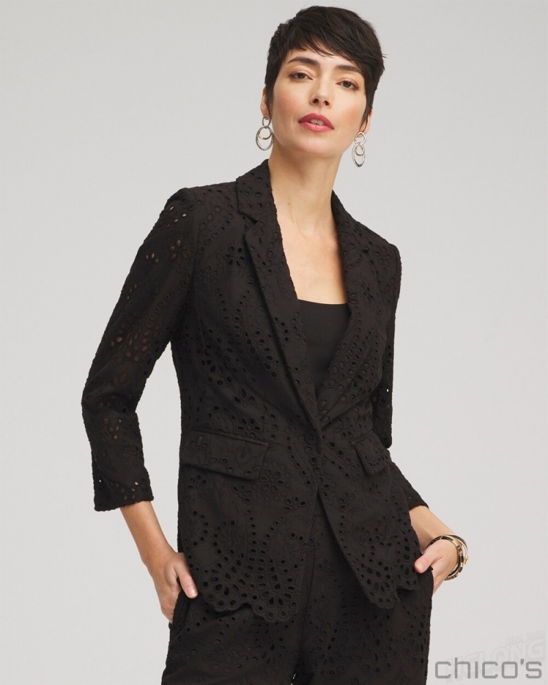 Chico's Eyelet Blazer Jackets & Coats Black | 675-KDECHX