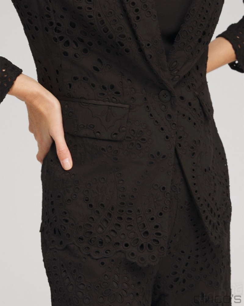 Chico's Eyelet Blazer Jackets & Coats Black | 675-KDECHX