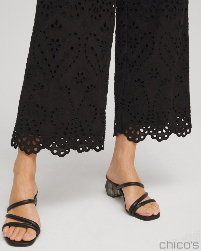 Chico's Eyelet Lace Cropped Pants Pants Black | 196-GSMXZP