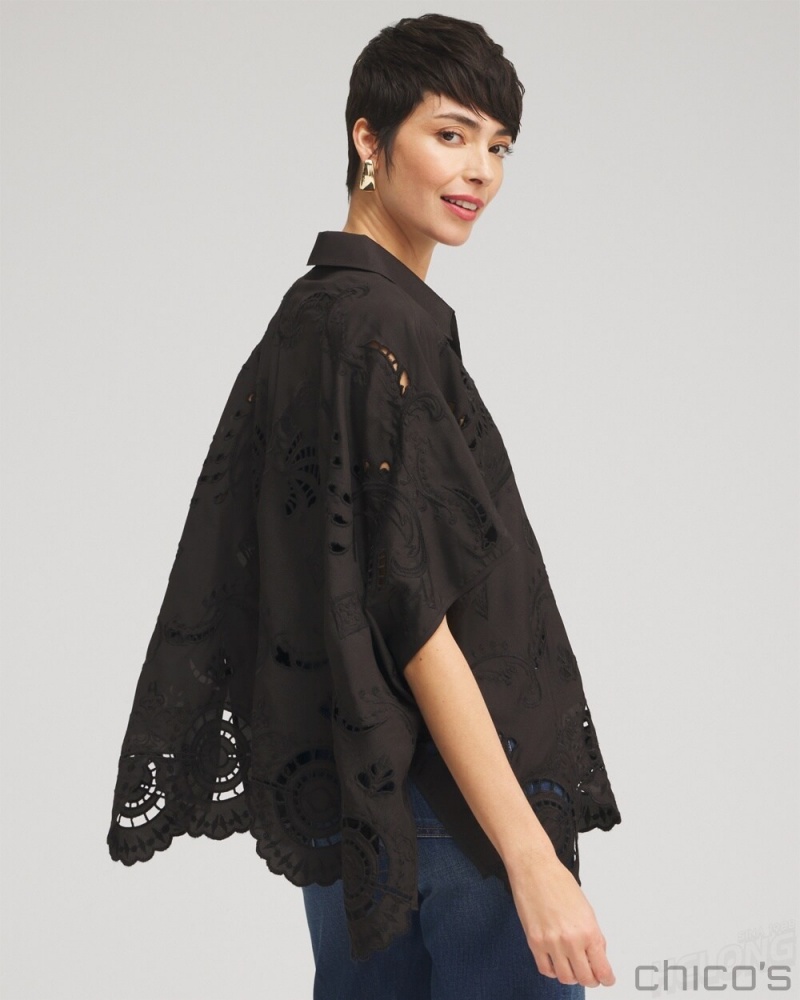 Chico's Eyelet Poncho Ponchos & Ruanas Black | 185-LWFSXI