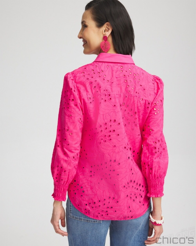 Chico's Eyelet Shirt Blouses & Shirts PINK BROMELIAD | 251-DOYIPF