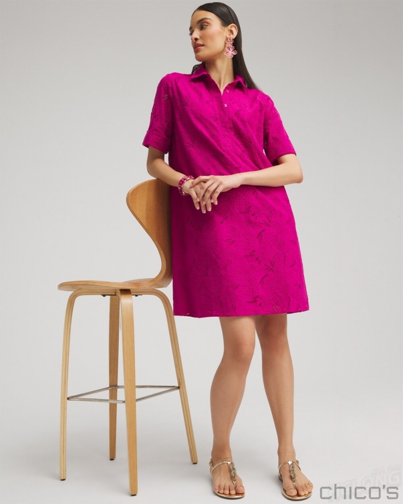 Chico's Eyelet Shirt Dress Dresses Magenta Rose | 761-ONWSUA