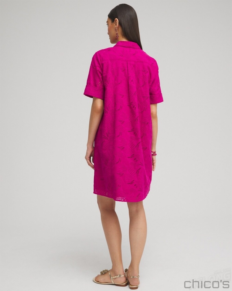 Chico's Eyelet Shirt Dress Dresses Magenta Rose | 761-ONWSUA