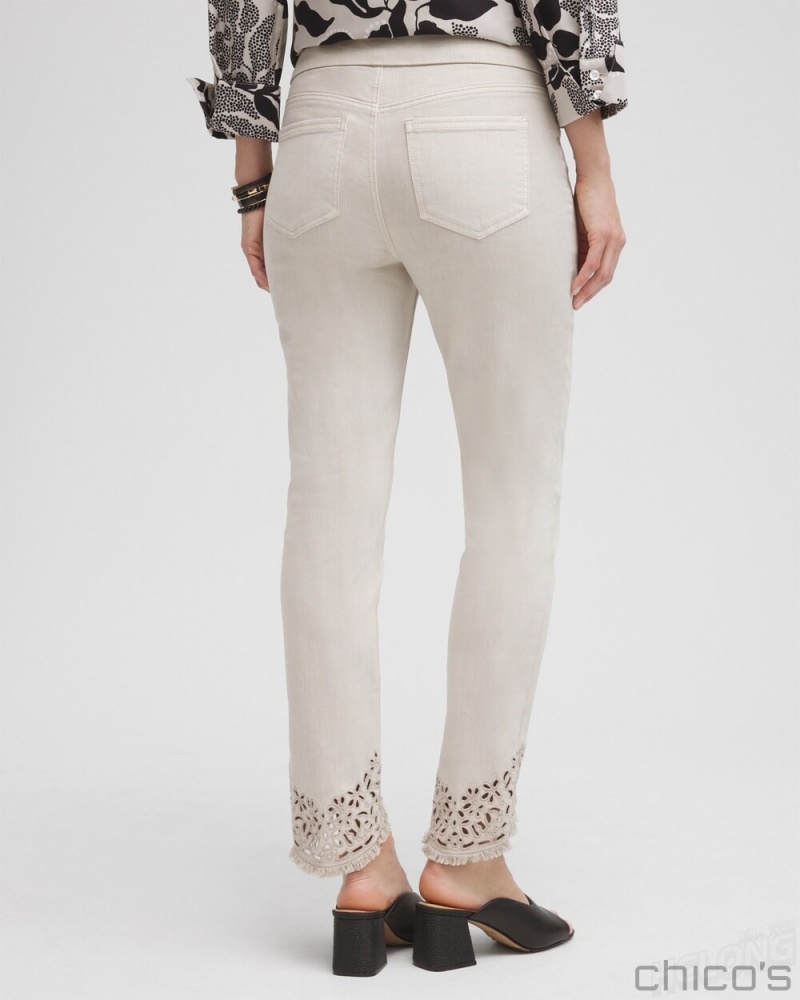 Chico's Eyelet Tulip Hem Pull-on Ankle Jeggings Jeans & Denim Light Smokey | 789-QGDBMC