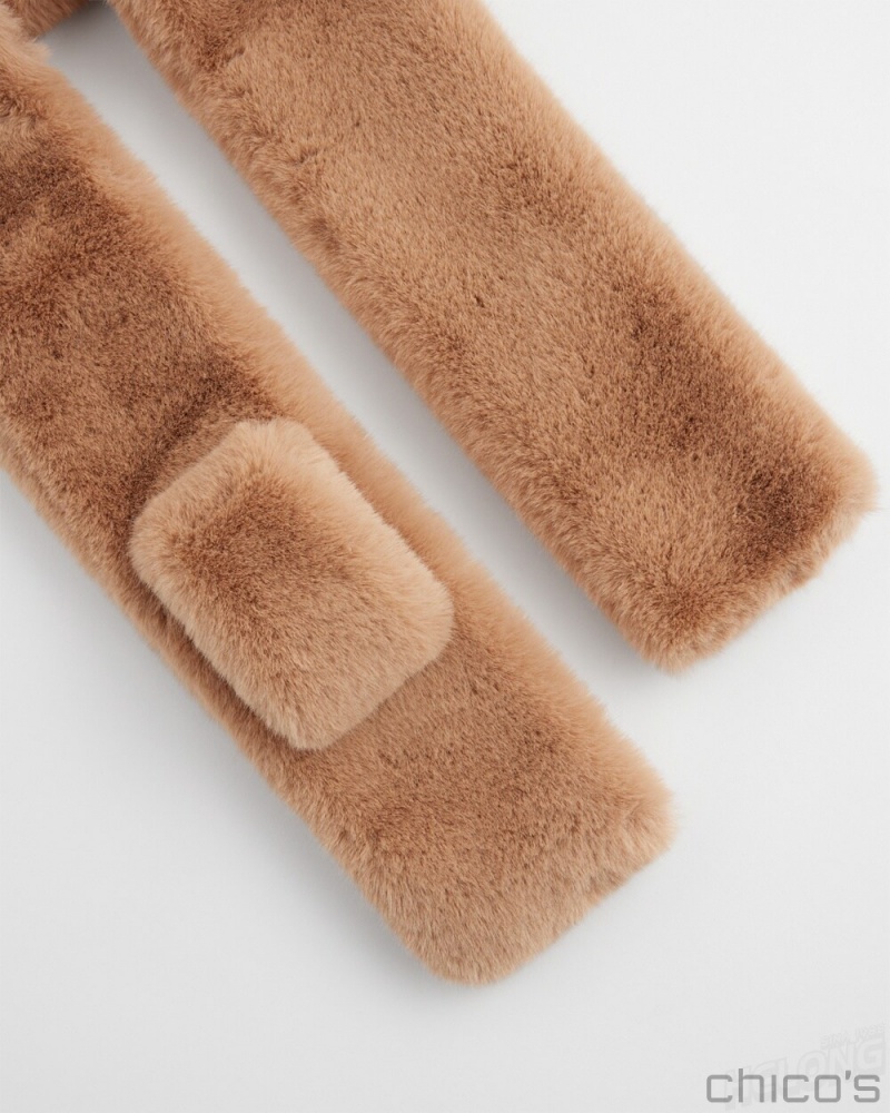 Chico's Faux Fur Pull Through Scarf Scarves Camel | 639-PUOTMX