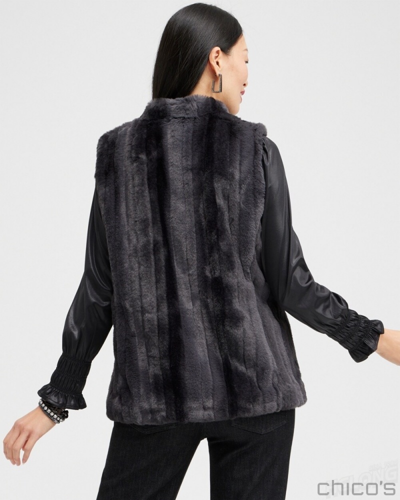 Chico's Faux Fur Vest Jackets & Coats Brown | 752-ASKELM