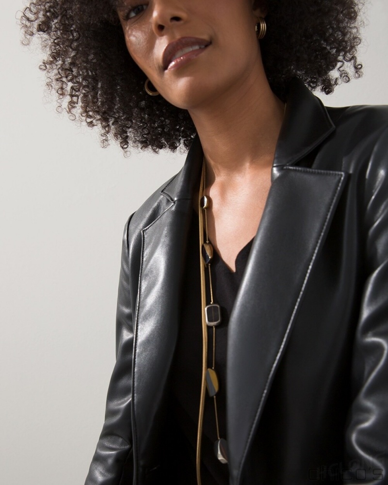 Chico's Faux Leather Blazer Jackets & Coats Black | 382-WYHLSO