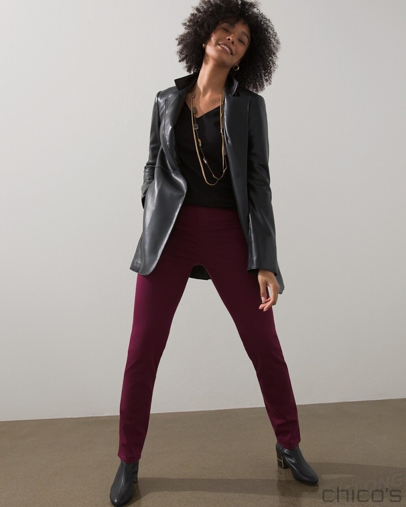 Chico's Faux Leather Blazer Jackets & Coats Cherry Brunette | 570-MPAVZU