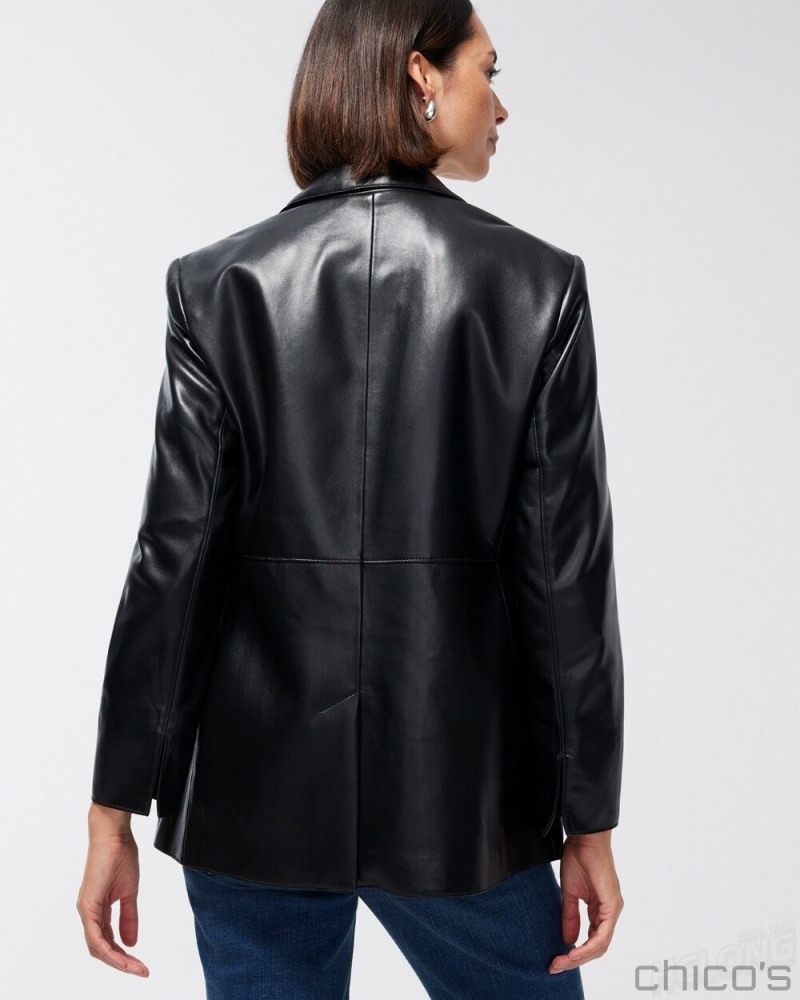 Chico's Faux Leather Blazer Jackets & Coats Black | 670-WOKVLJ