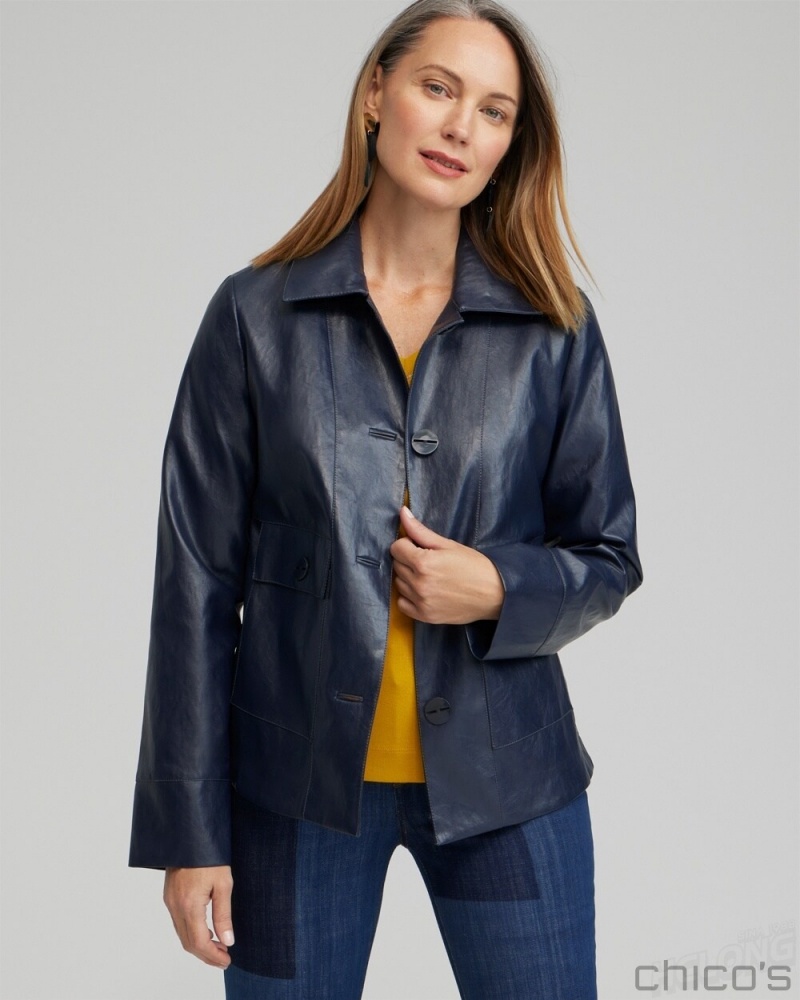 Chico's Faux Leather Cropped Jacket Jackets & Coats Constellation Blue | 235-NZYADE