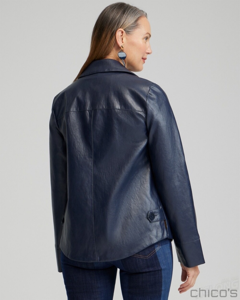 Chico's Faux Leather Cropped Jacket Jackets & Coats Constellation Blue | 235-NZYADE