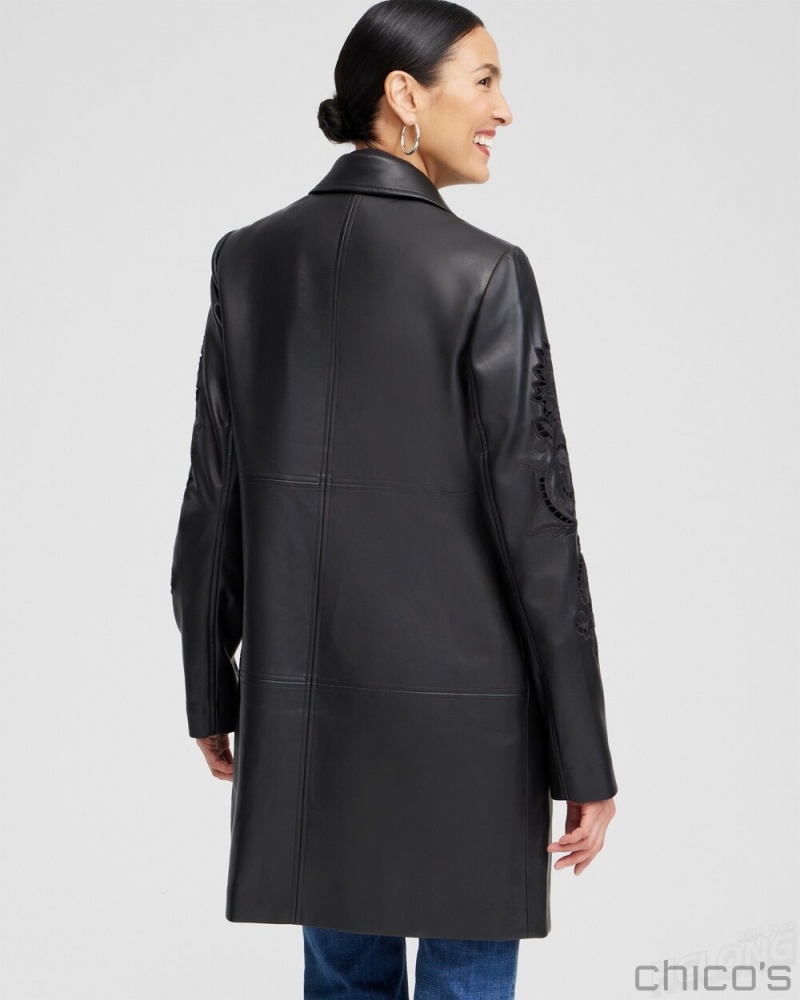 Chico's Faux Leather Cutwork Topper Jackets & Coats Black | 328-FVQWEL