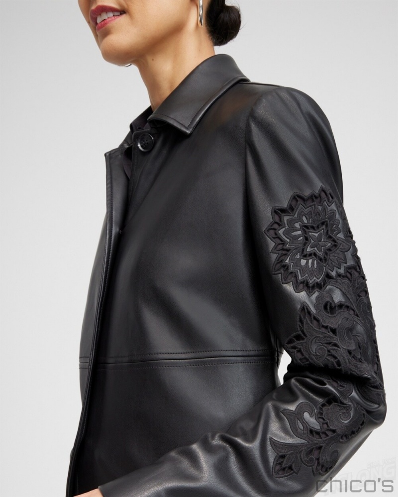 Chico's Faux Leather Cutwork Topper Jackets & Coats Black | 328-FVQWEL