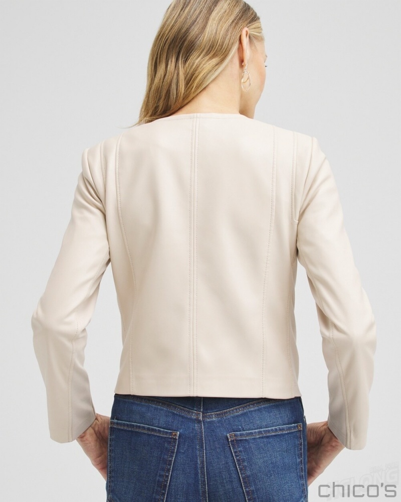 Chico's Faux Leather Ponte Detail Jacket Jackets & Coats Neutral | 629-UKIMPH