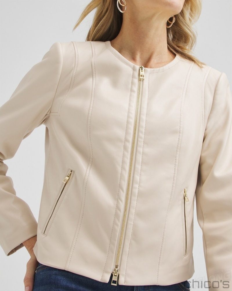 Chico's Faux Leather Ponte Detail Jacket Jackets & Coats Neutral | 629-UKIMPH