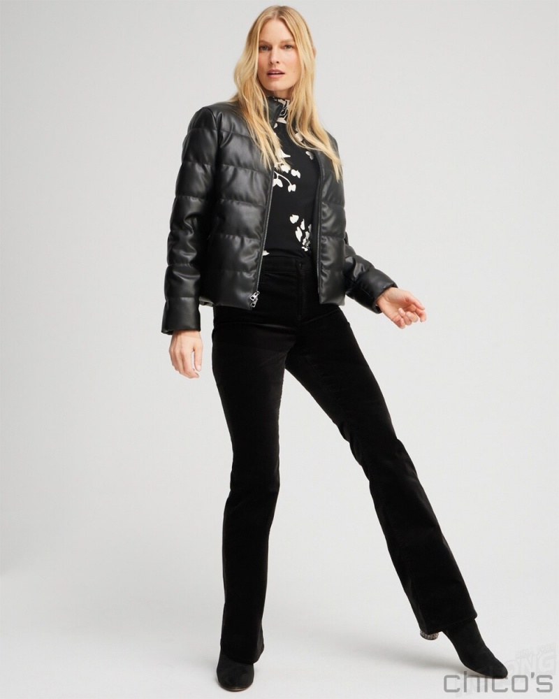 Chico's Faux Leather Puffer Jacket Jackets & Coats Black | 063-NMQHIK