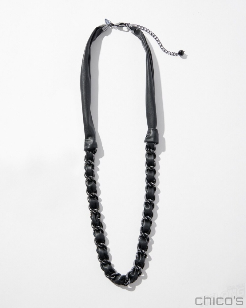 Chico's Faux Leather Single Strand Necklace Necklaces Hematite | 769-DNSAFI