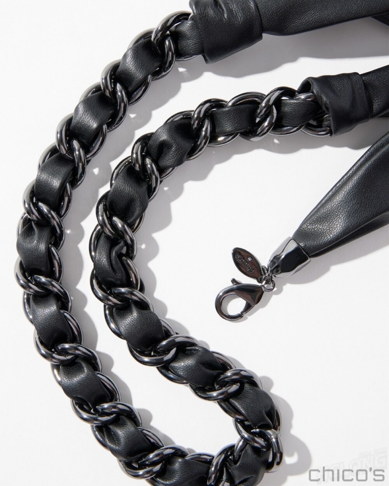 Chico's Faux Leather Single Strand Necklace Necklaces Hematite | 769-DNSAFI