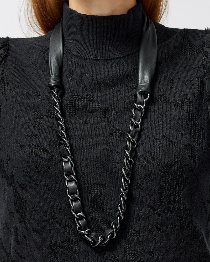 Chico's Faux Leather Single Strand Necklace Necklaces Hematite | 769-DNSAFI