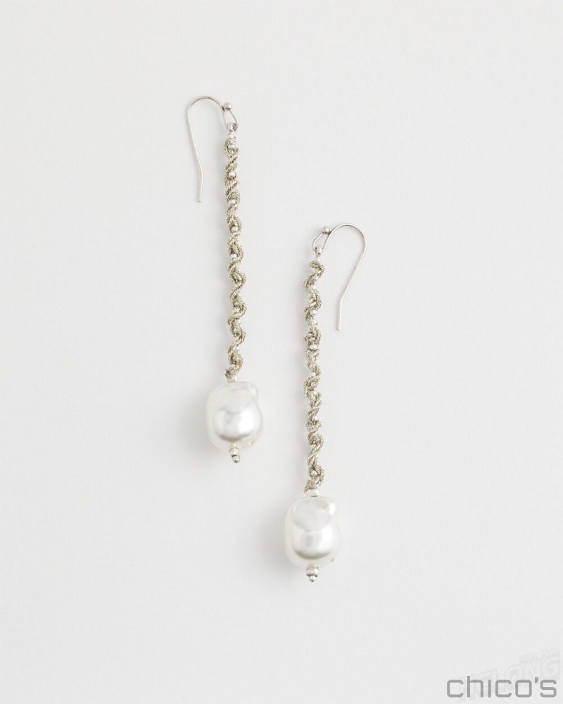 Chico\'s Faux Pearl Drop Earrings Earrings Silver | 458-MVIQOG