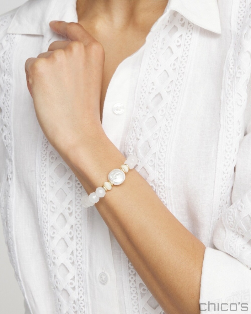 Chico's Faux Pearl Hero Stretch Bracelet Bracelets Alabaster | 147-EQHSWT