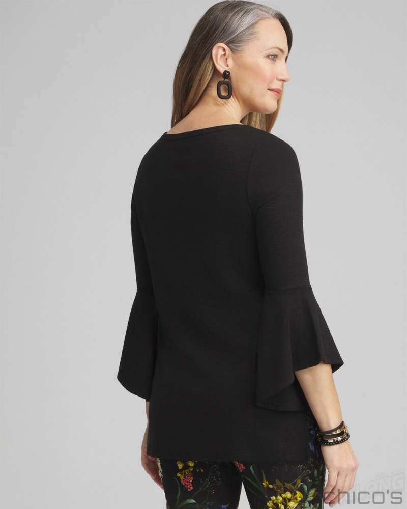 Chico's Flare Sleeve Tunic Tops Black | 743-MPZHJT