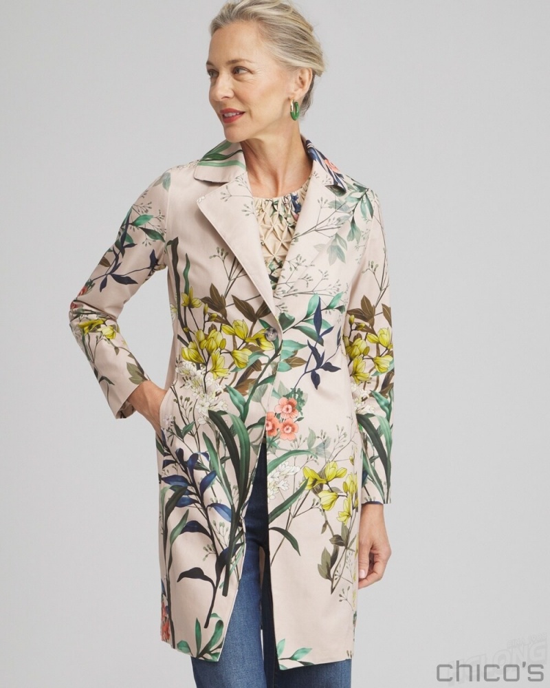 Chico's Floral Cotton Stretch Topper Jackets & Coats Neutral | 013-ACODQI