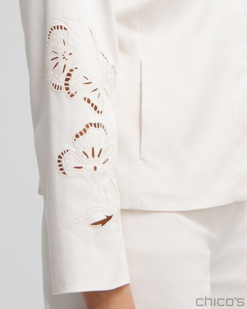 Chico's Floral Cutwork Jacket Jackets & Coats English Cream | 859-NBWYZL